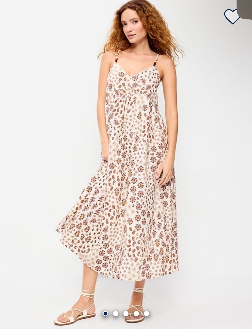 Old Navy Cream Floral Midi Dress With Brown Print